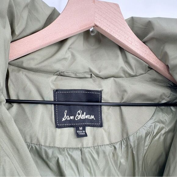 Sam Edelman Water Repellent Faux Fur Trim Puffer Jacket Quilted Green Women's M - Picture 10 of 13